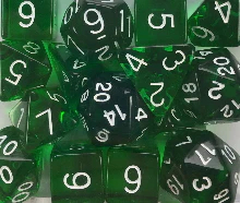 Set of 8d6 Dice - Translucent Dark Green w/ White