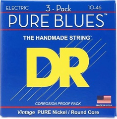 DR Strings PHR-10 Pure Blues Pure Nickel Electric Guitar Strings - .010-.046 Medium Factory 3-pack