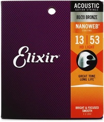Elixir Strings 11182 Nanoweb 80/20 Acoustic Guitar Strings - .013-.053 HD