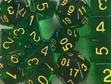 Set of 8d6 Dice - Translucent Dark Green w/ Gold