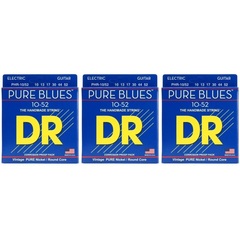 DR Strings PHR-10/52 Pure Blues Pure Nickel Electric Guitar Strings - .010-.052 Big and Heavy (3-Pack)