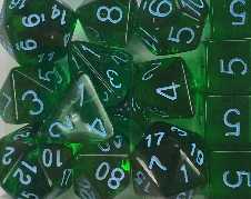 Set of 8d6 Dice - Translucent Dark Green w/ Lt Blue