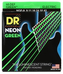 DR Strings NGE-9 Hi-Def Neon Green K3 Coated Electric Guitar Strings - .009-.042 Light