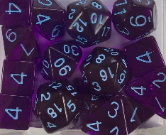 Set of 8d6 Dice - Translucent Dark Purple w/ Lt Blue