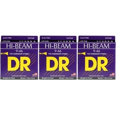 DR Strings LHR-9 Hi-Beam Nickel Plated Electric Giutar Strings - .009-.046 Light Heavy (3-Pack)