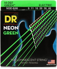DR Strings NGE-9/46 Hi-Def Neon Green K3 Coated Electric Guitar Strings - .009-.046 Light Heavy