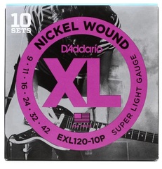 D'Addario EXL120 XL Nickel Wound Electric Guitar Strings - .009-.042 Super Light (10-pack)
