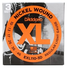 D'Addario EXL110-3D XL Nickel Wound Electric Guitar Strings - .010-.046 Regular Light (3-pack)