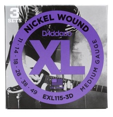 D'Addario EXL115-3D XL Nickel Wound Electric Guitar Strings - .011-.049 Medium (3-pack)