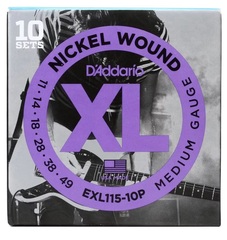 D'Addario EXL115 XL Nickel Wound Electric Guitar Strings - .011-.049 Medium (10-pack)