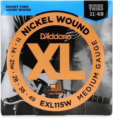D'Addario EXL115W XL Nickel Wound Electric Strings - .011-.049 Medium Wound 3rd