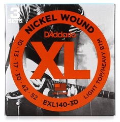 D'Addario EXL140-3D XL Nickel Wound Electric Guitar Strings - .010-.052 Light Top/Heavy Bottom (3-pack)