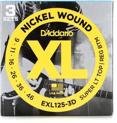 D'Addario EXL125-3D XL Nickel Wound Electric Guitar Strings - .009-.046 Super Light Top/Regular Bottom (3-pack)