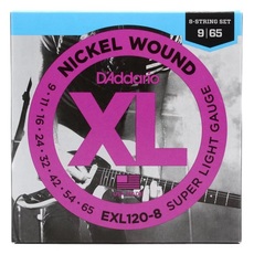D'Addario EXL120-8 XL Nickel Wound Electric Guitar Strings - .009-.065 Super Light 8-string