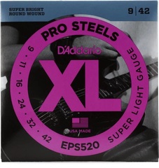 D'Addario EPS520 XL ProSteels Electric Guitar Guitar Strings - .009-.042 Super Light