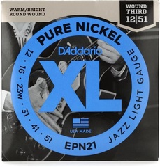 D'Addario EPN21 Pure Nickel Electric Guitar Strings - .012-.051 Jazz Light