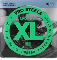 D'Addario EPS530 XL ProSteels Electric Guitar Strings - .008-.038 Extra-Super Light