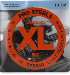 D'Addario EPS540 XL ProSteels Electric Guitar Strings - .010-.052 Light Top/Heavy Bottom