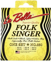 La Bella 830 Folksinger Ball-End Black Nylon & Golden Alloy Guitar Strings - Medium Tension