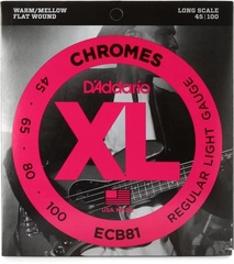 D'Addario ECB81 Chromes Flatwound Bass Guitar Strings - .045-.100 Light Long Scale 4-string