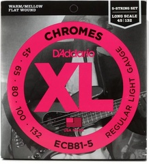 D'Addario ECB81-5 Chromes Flatwound Bass Guitar Strings - .045-.132 Regular Light Long Scale 5-string