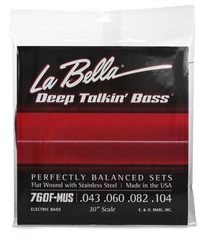 La Bella 760F-MUS Deep Talkin' Bass Stainless Steel Flatwound Scale Bass Guitar Strings - .043-.104 Light Short Scale Through Body