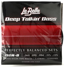La Bella 760N-B Deep Talkin' Bass Black Nylon Tapewound Bass Guitar Strings - .060-.135T Standard 5-string