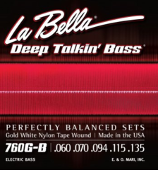 La Bella 760G-B Deep Talkin' Bass Gold White Nylon Tapewound Bass Guitar Strings - .060-.135 Standard 5-string