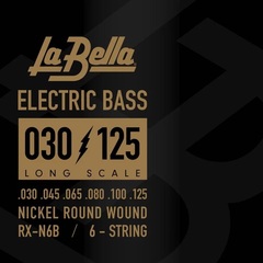 La Bella RX-N6B Rx Nickel Roundwound Bass Guitar Strings - .030-.125 Long Scale 6-string