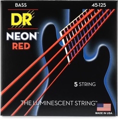 DR Strings NRB5-45 Hi-Def Neon Red K3 Coated Bass Guitar Strings - .045-.125 Medium 5-string
