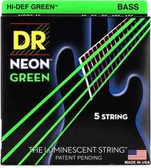 DR Strings NGB5-45 Hi-Def Neon Green K3 Coated Bass Guitar Strings - .045-.125 Medium 5-string