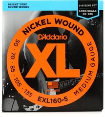 D'Addario EXL160-5 Nickel Wound Bass Guitar Strings - .050-.135 Medium Long Scale 5-string