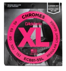 D'Addario ECB81-5SL Chromes Flatwound Bass Guitar Strings - .045-.132 Regular Light Super Long Scale 5-string