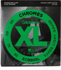 D'Addario ECB80SL Chromes Flatwound Bass Guitar Strings - .040-.095 Super Light Super Long Scale