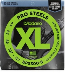D'Addario EPS300-5 Tapered Round Wound Steel Bass Guitar Strings - .043-.127 Custom Light Top/Medium Bottom Long Scale 5-string