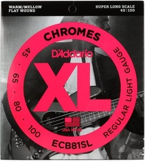 D'Addario ECB81SL Chromes Flatwound Bass Guitar Strings - .045-.100 Regular Light Super Long Scale
