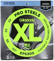 D'Addario EPS300 Pro Steels Tapered Roundwound Steel Bass Guitar Strings - .043-.107 Custom Light Top/Medium Bottom Long Scale 4-string
