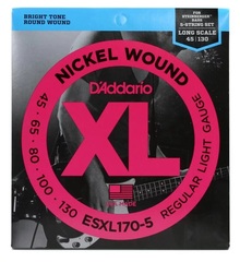 D'Addario ESXL170-5 Double Ball End Nickel Wound Bass Guitar Strings - .045-.130 Regular Light Long Scale 5-string