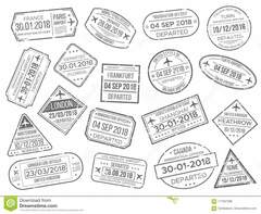Business airport cachet mark and customs passports control stamp. Foreign travel and immigration passport official