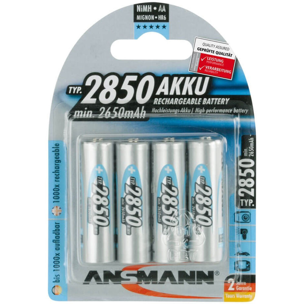 Ansmann AA Rechargeable NiMH Batteries (1.2V, 2850mAh, 4-Pack)