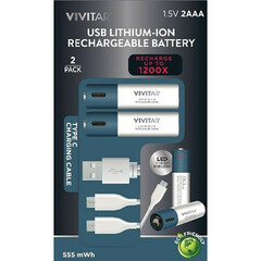 Vivitar 1.5V AAA Lithium-Ion USB-Rechargeable Batteries (2-Pack)