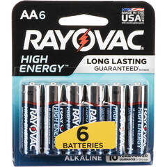 RAYOVAC AA Alkaline Battery (Carded, 6-Pack)