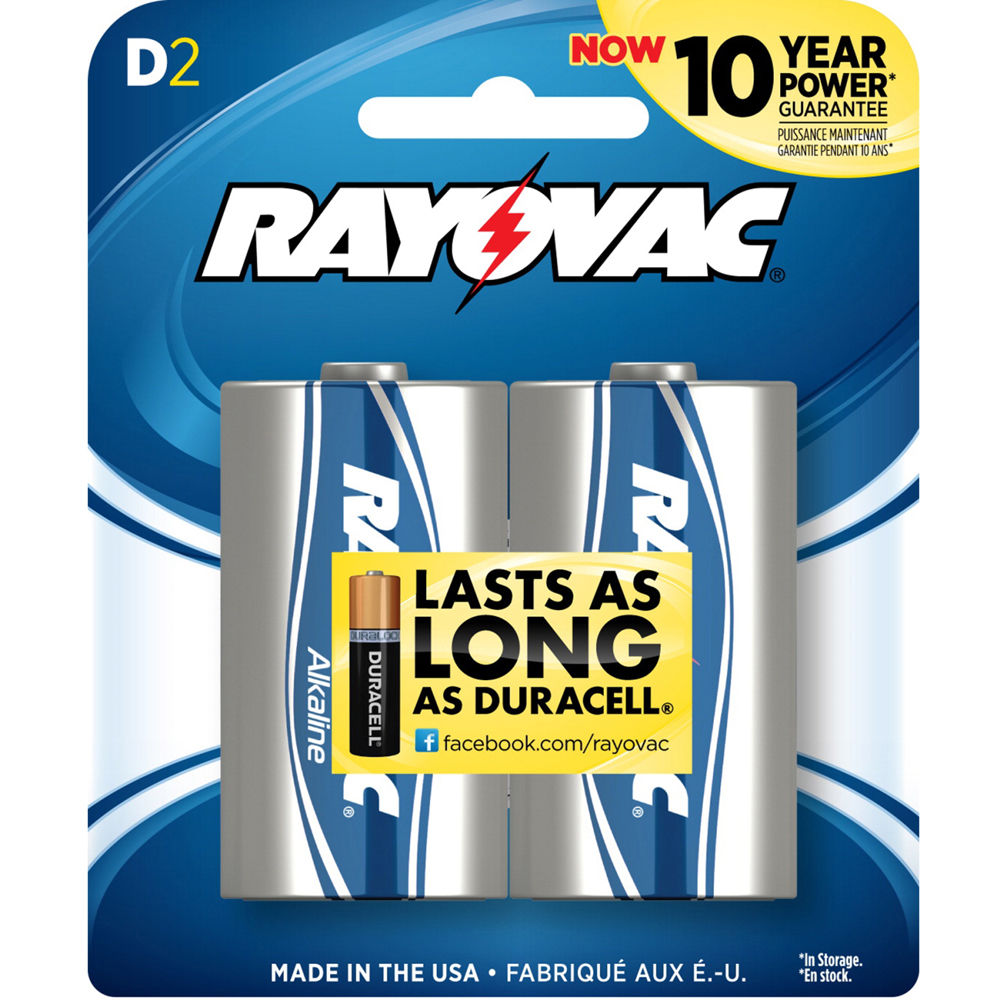 RAYOVAC D Alkaline Battery (Carded, 2-Pack)