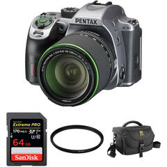 Pentax K-70 DSLR Camera with 18-135mm Lens and Accessories Kit (Silver)