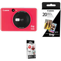 Canon IVY CLIQ Instant Camera Printer with 20 Sheets of Paper Kit (Ladybug Red)