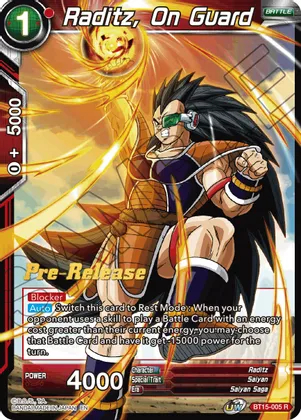 Raditz, On Guard - BT15-005 - R - Pre-release (Saiyan Showdown)