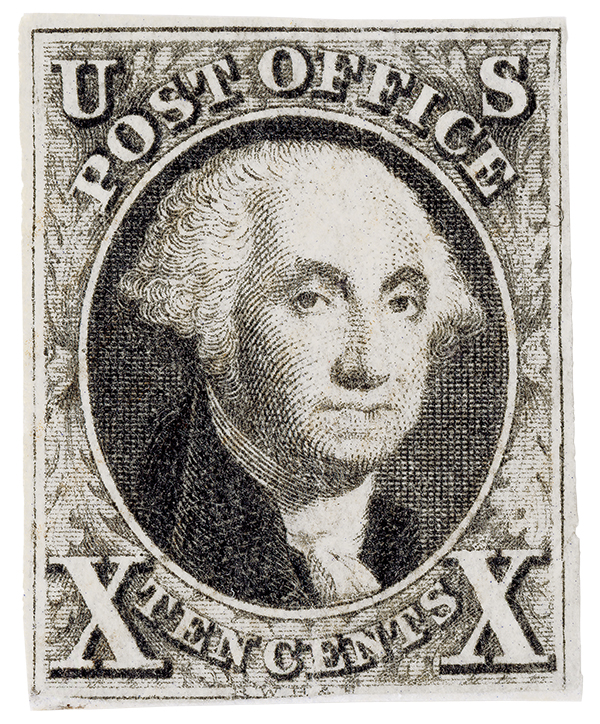 #2 – 1847 10c Washington, black, imperforate