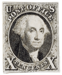 #2 – 1847 10c Washington, black, imperforate