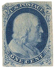 #8A – 1851 1c Franklin, blue, type IIIa