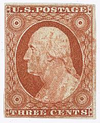 #10A – 1851-57 3c Washington, orange-brown, imperforate, type II
